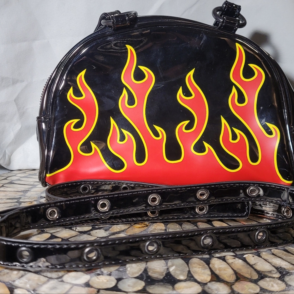 Current Mood Black and Red Flame Crossbody Bag